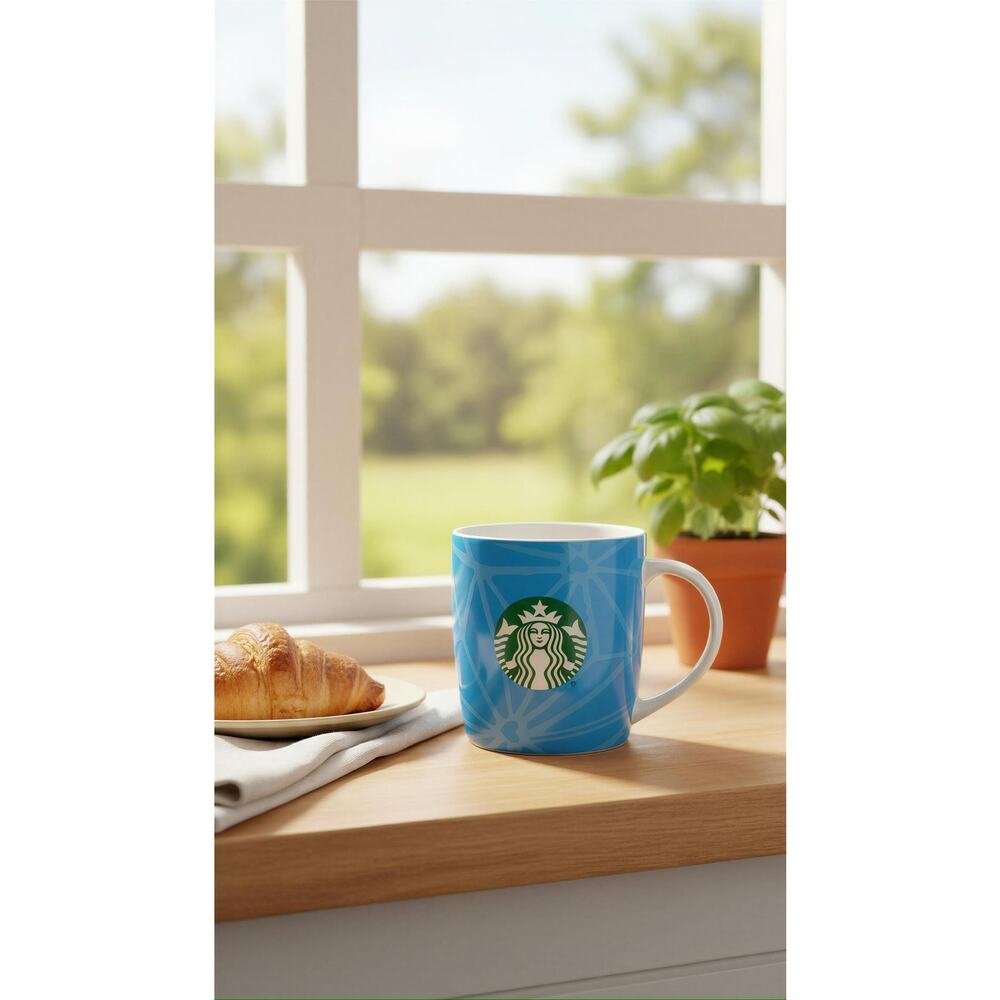 Starbucks Coffee Mug Cup Blue Geometric Siren Logo 11 oz‎